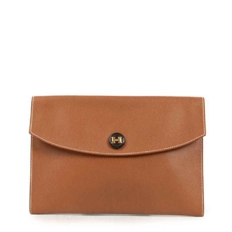 Hermès 1997 Gold Courchevel Vintage Rio Clutch