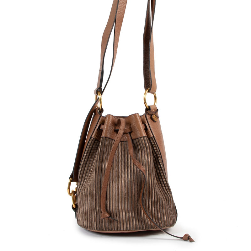 Delvaux Brown Gibus Toile De Cuir Bucket Bag