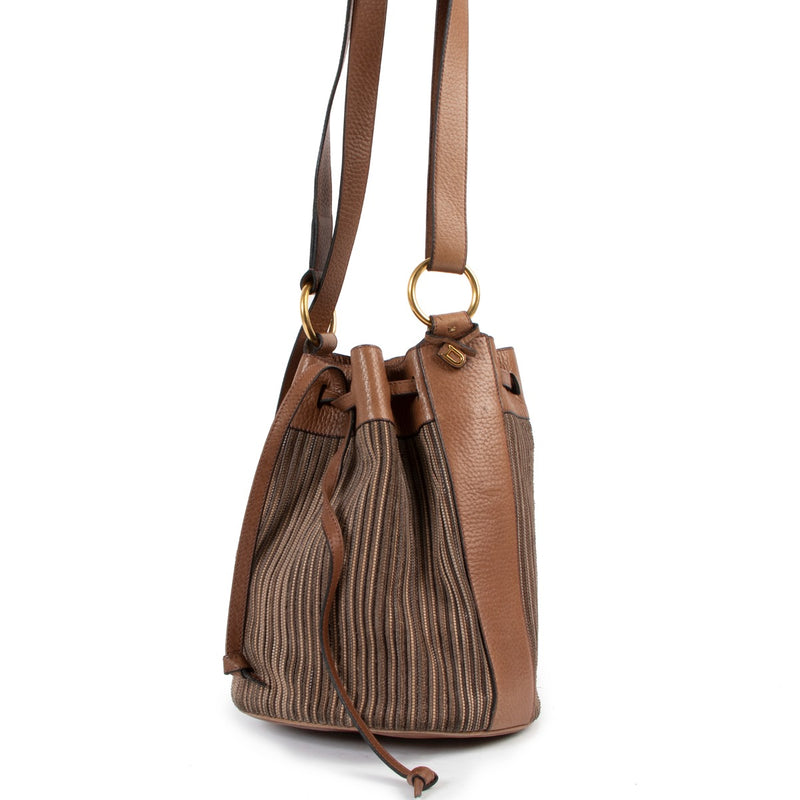 Delvaux Brown Gibus Toile De Cuir Bucket Bag