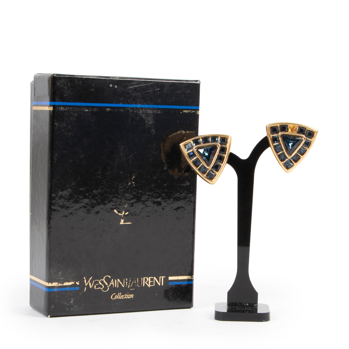 Saint Laurent Blauw & Goud Driehoek Oorbellen