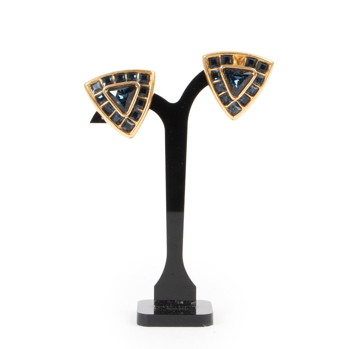 Saint Laurent Blauw & Goud Driehoek Oorbellen