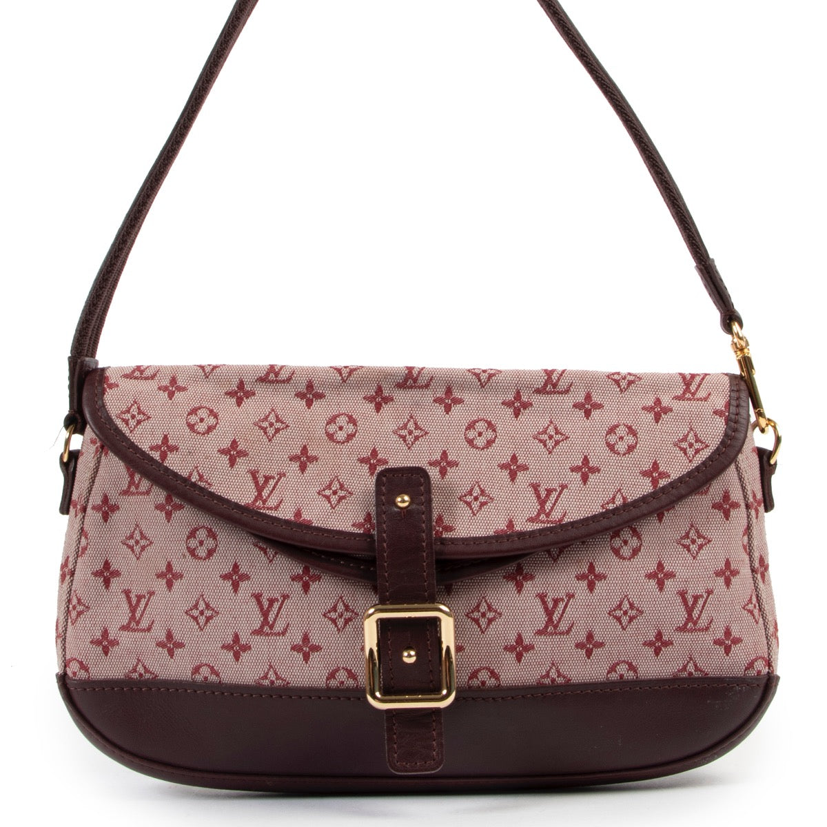 Shop safe online at Labellov in Antwerp this 100% authentic second hand Louis Vuitton Burgundy Monogram Mini Lin Marjorie Shoulder Bag