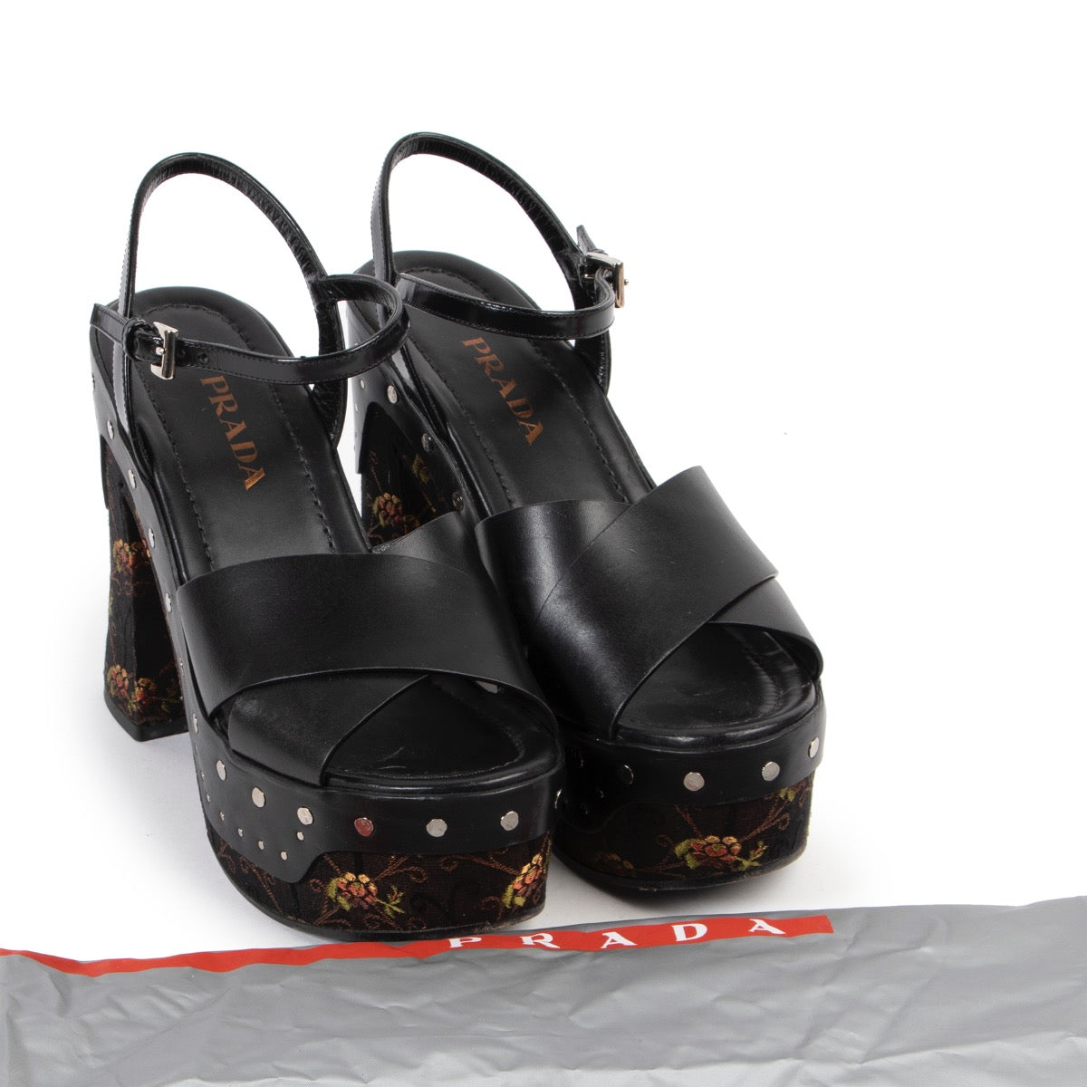 Prada Black Jacquard Platform Sandal - Size 38 at Labellov available online or in store
