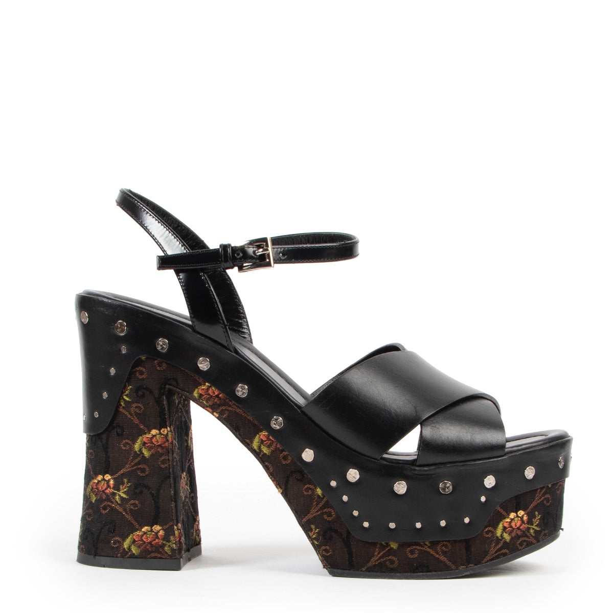 Prada Black Jacquard Platform Sandal - Size 38 at Labellov available online or in store