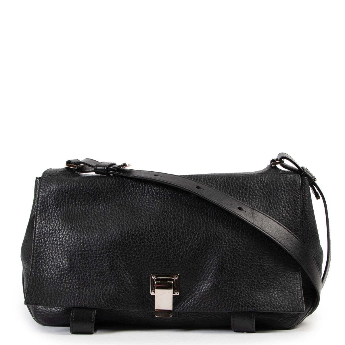 Shop safe online at Labellov in Antwerp this 100% authentic Proenza Schouler Black Leather Crossbody Bag in very good preloved condition.