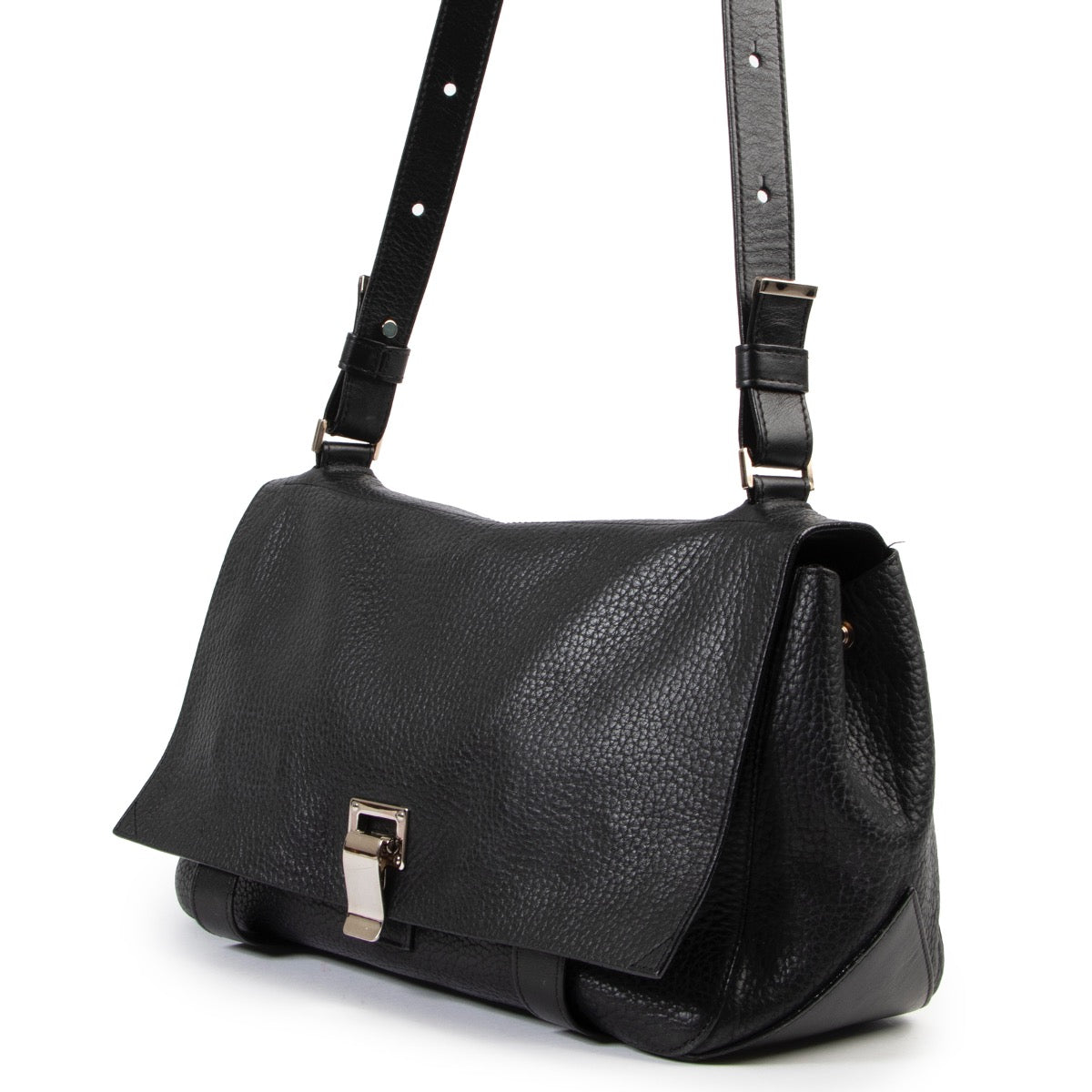 Shop safe online at Labellov in Antwerp this 100% authentic Proenza Schouler Black Leather Crossbody Bag in very good preloved condition.