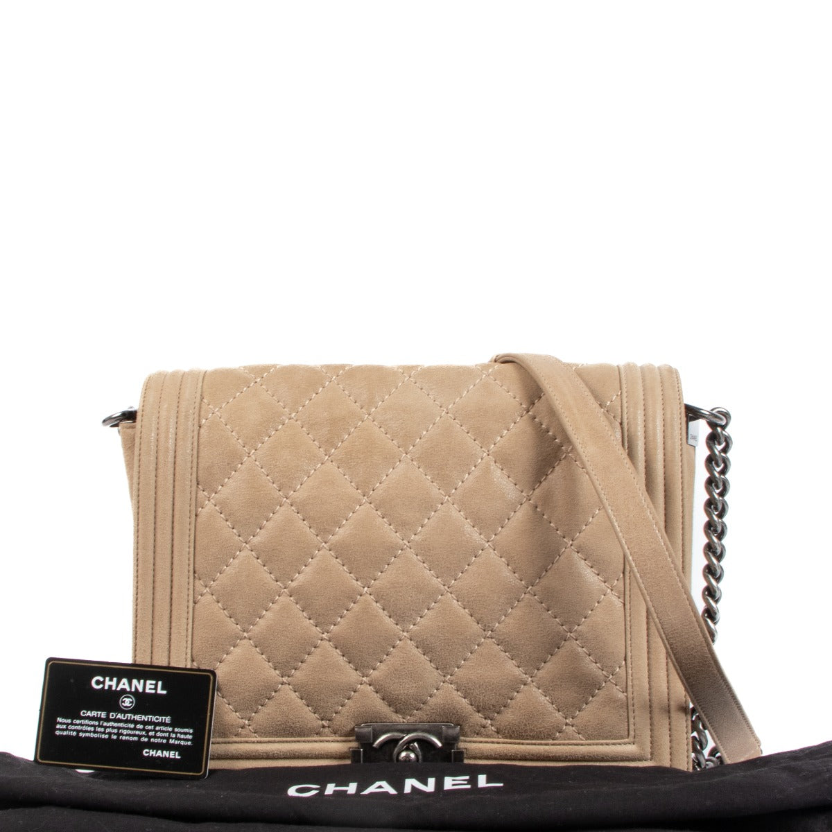 Chanel Beige Iridescent Suede Gentle Square Boy Bag