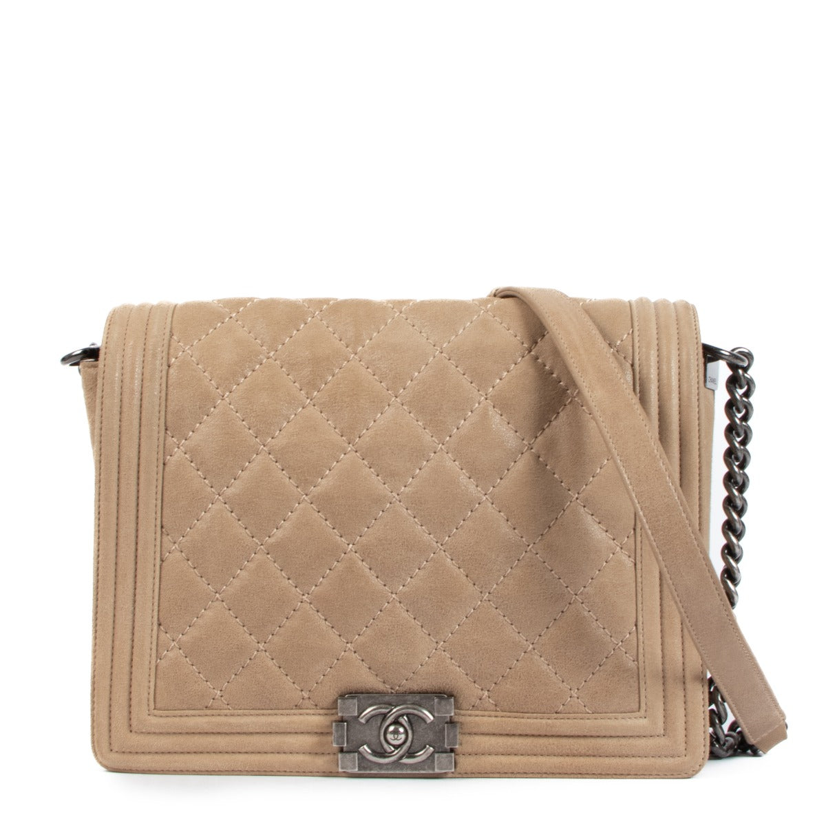 Chanel Beige Iridescent Suede Gentle Square Boy Bag