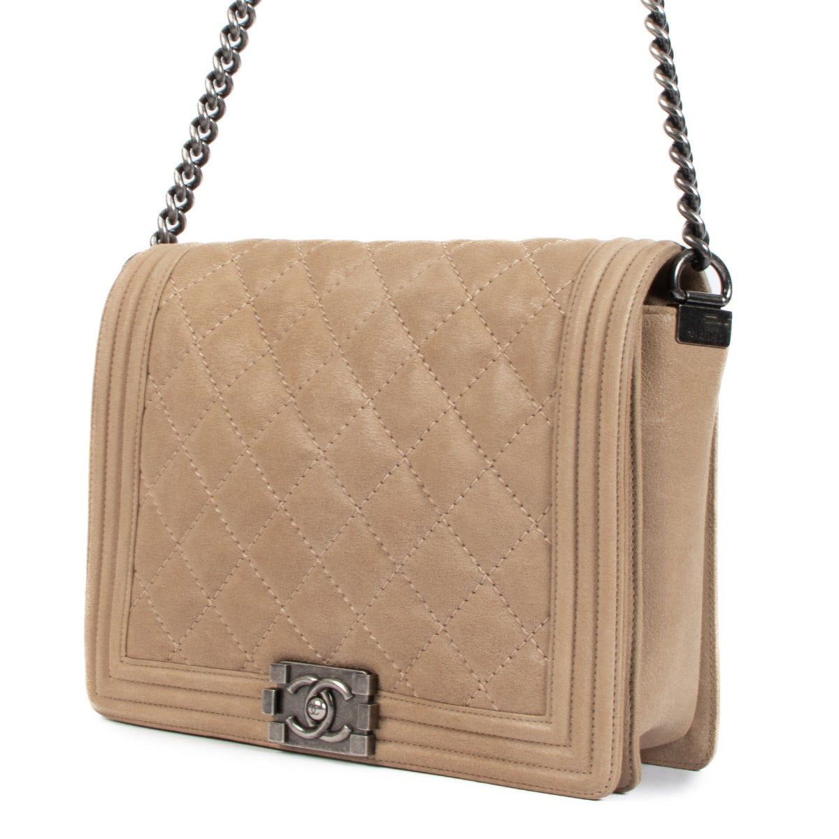 Chanel Beige Iridescent Suede Gentle Square Boy Bag