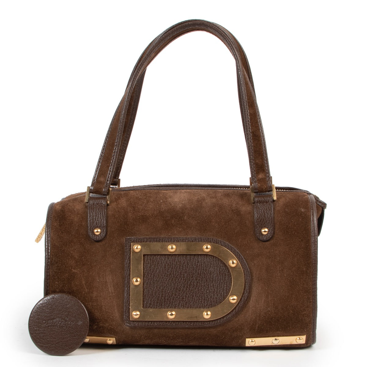Delvaux Astrid Marron Suede Top-handle original model with D signature in good condition on Labellov vintage site now for sale