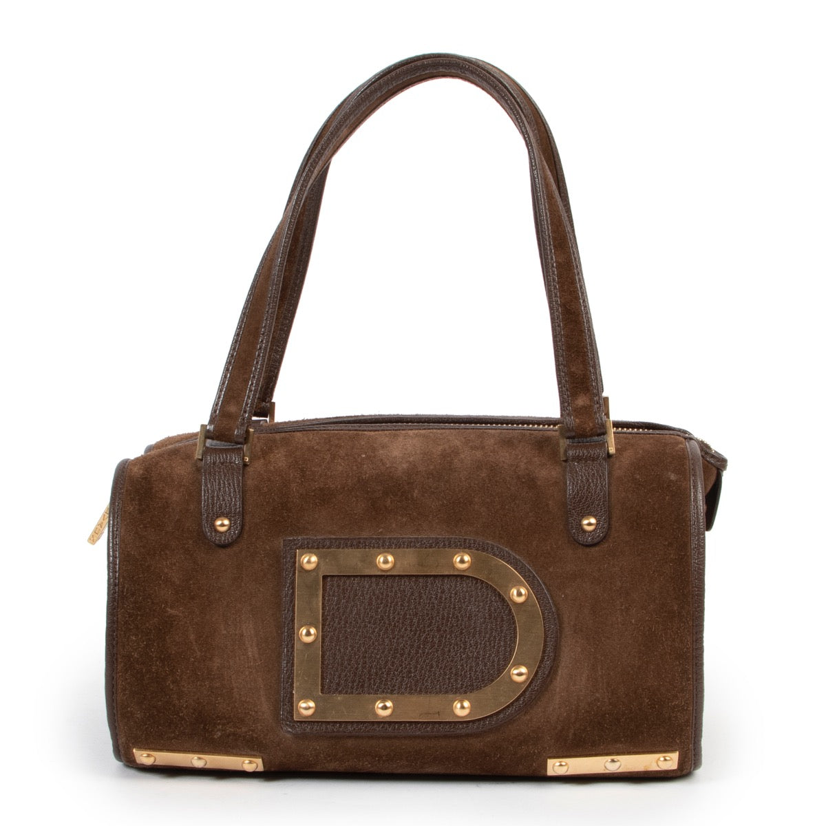 Delvaux Astrid Marron Suede Top-handle original model with D signature in good condition on Labellov vintage site now for sale