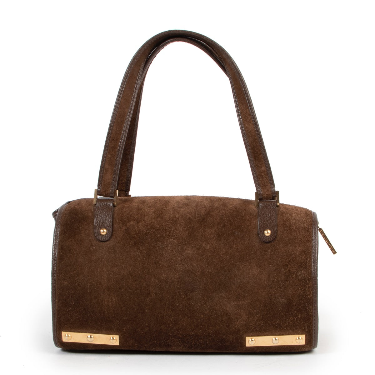 Delvaux Astrid Marron Suede Top-handle original model with D signature in good condition on Labellov vintage site now for sale