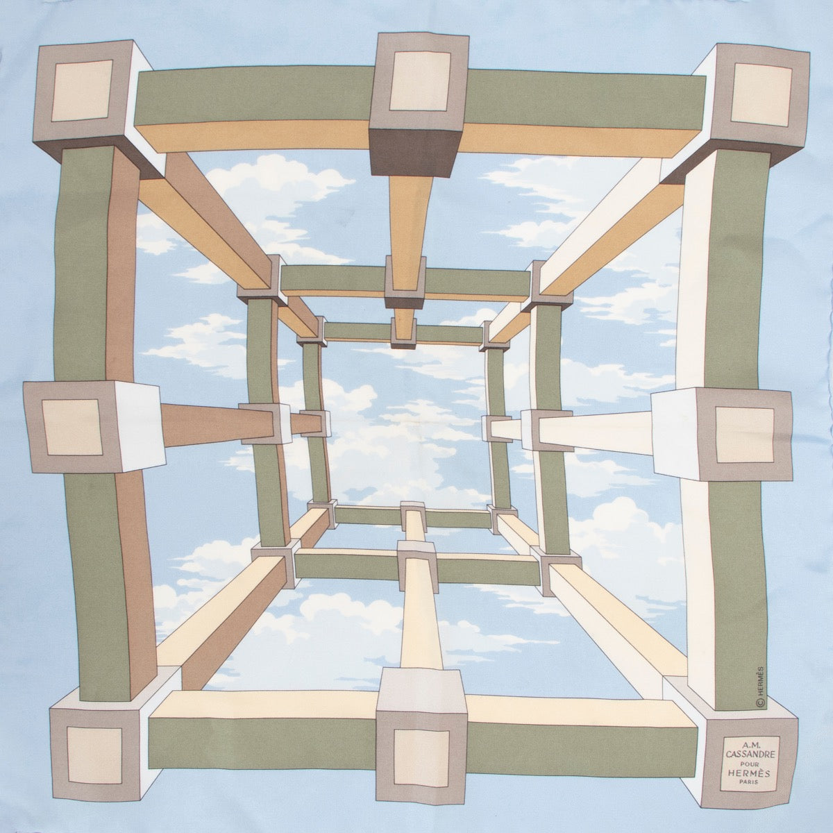 Hermès Vintage Silk Scarf Perspective By A.M. Cassandre available at Labellov online or in store.
