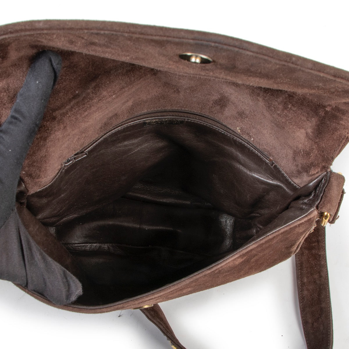 Preloved old school vintage Saint Laurent Brown Suede Crossbody designer bag on Labellov 2nd hand site for sale