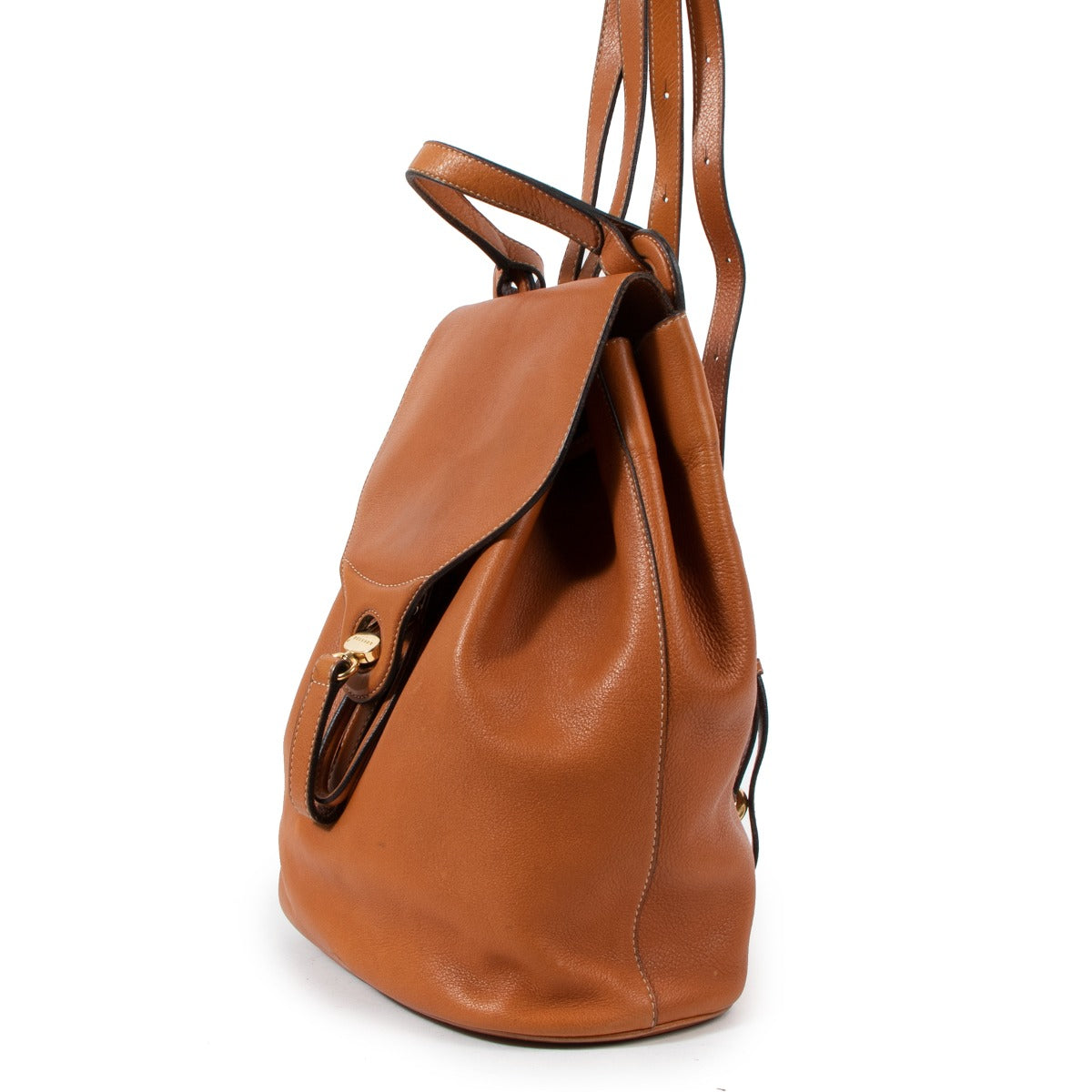 Buy an authentic vintage Delvaux Soleil Cognac Backpack in good condition at Labellov Antwerp.