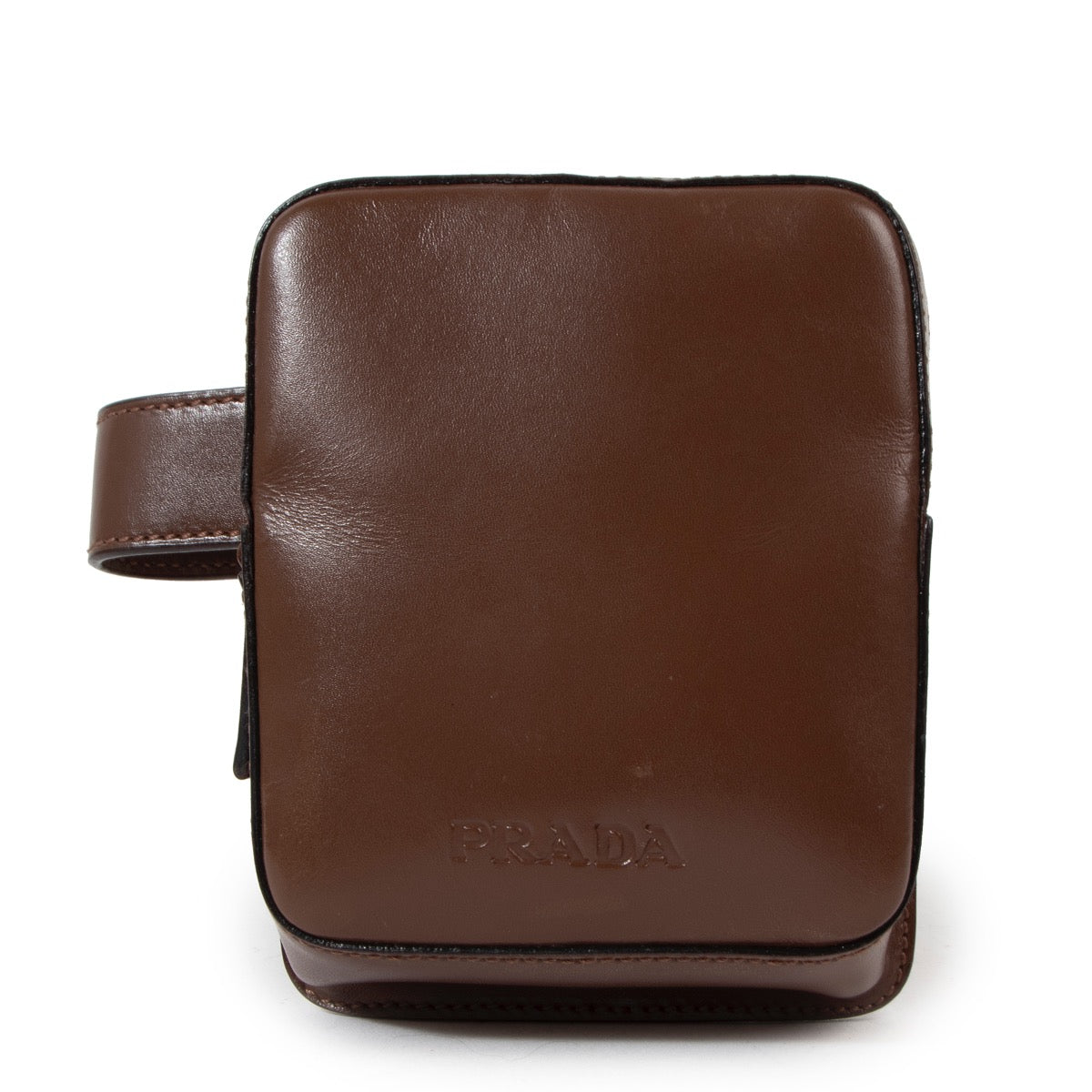 Buy an authentic vintage Prada Brown Leather Wrist Mini Pouch at Labellov Antwerp.