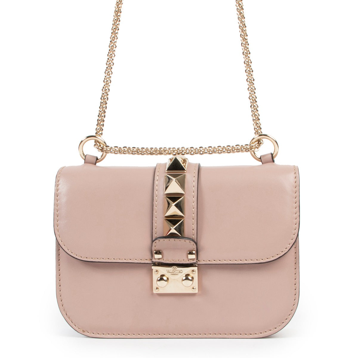 Valentino Small Glam Lock Lipstick Pink Leather Crossbody