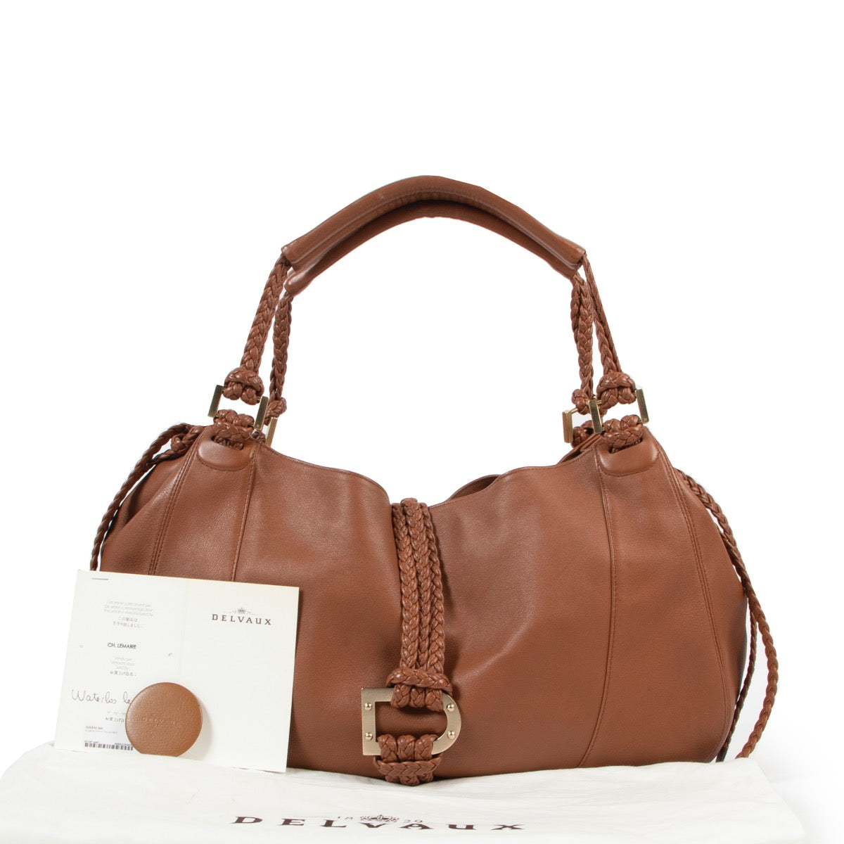 Shop safe online 100% authentic second hand Delvaux Cognac Eugène GM Shoulder Bag in very good condition at the right price at Labellov in Antwerp.