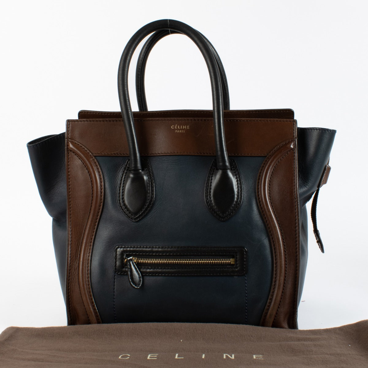 Céline Bruine en Marineblauwe Mini Luggage Bag