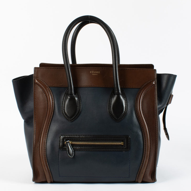 Céline Brown and Navy Mini Luggage Bag