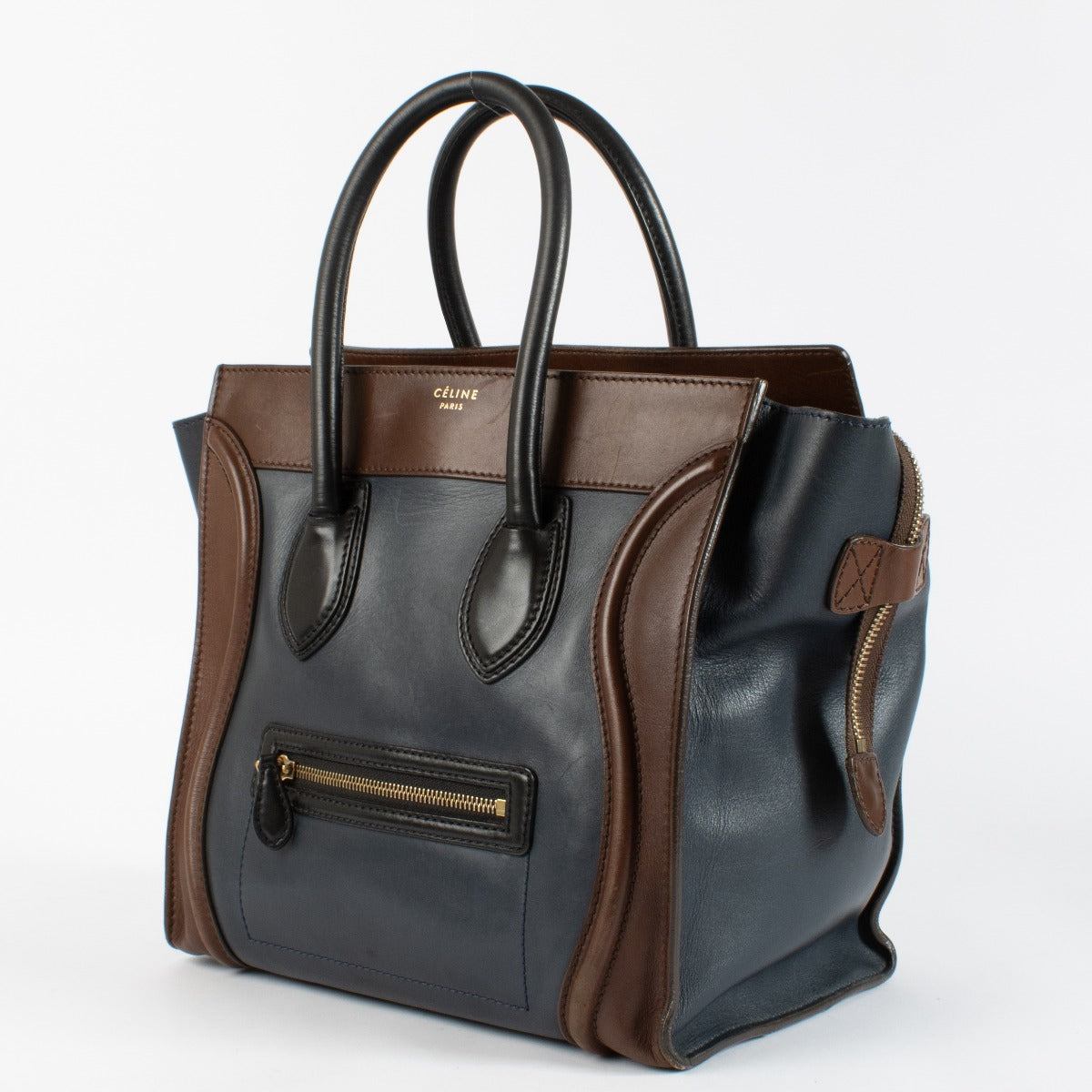 Céline Bruine en Marineblauwe Mini Luggage Bag