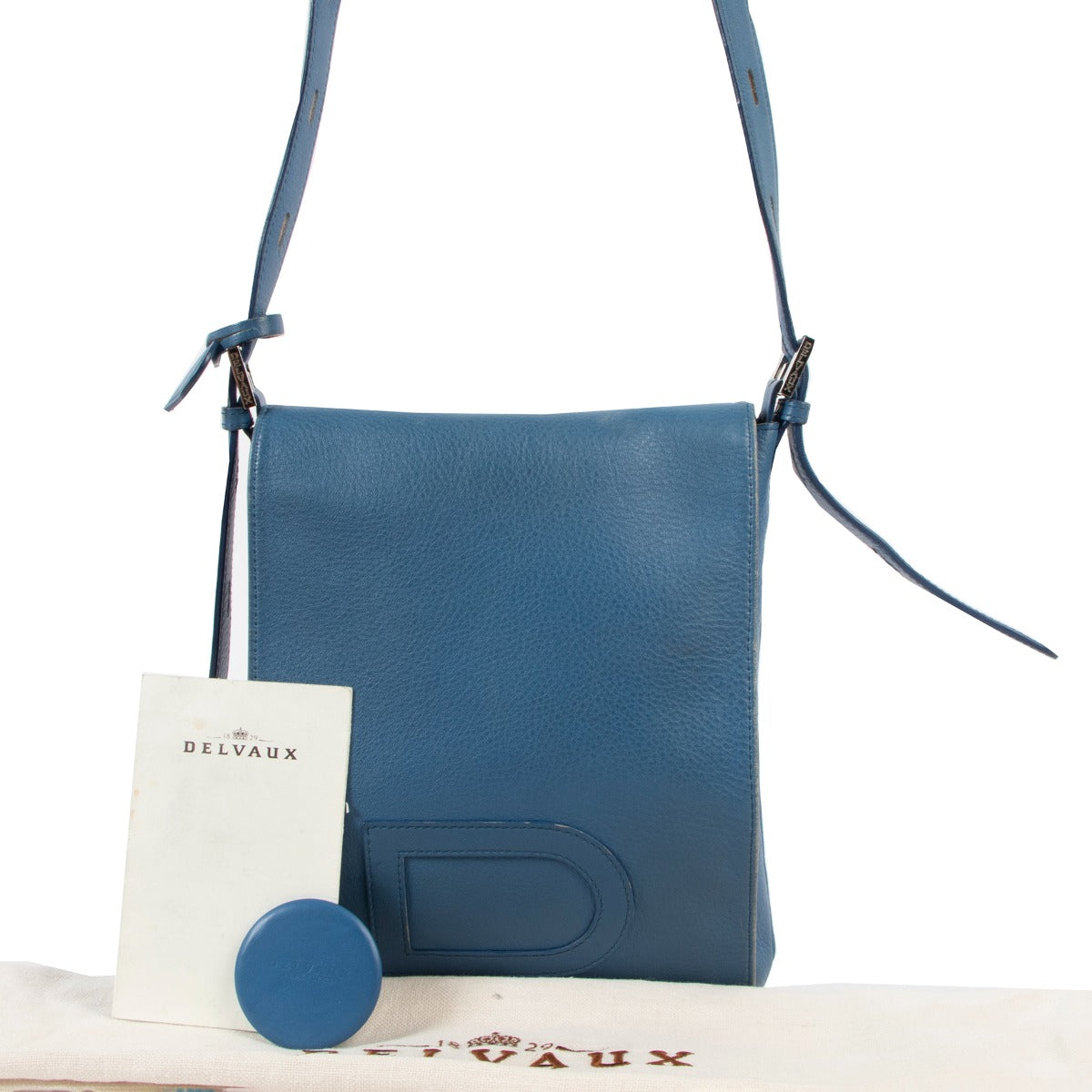 Authentic second hand Delvaux Louise Baudrier PM Polo Bleu Royal Crossbody Bag at Labellov.com