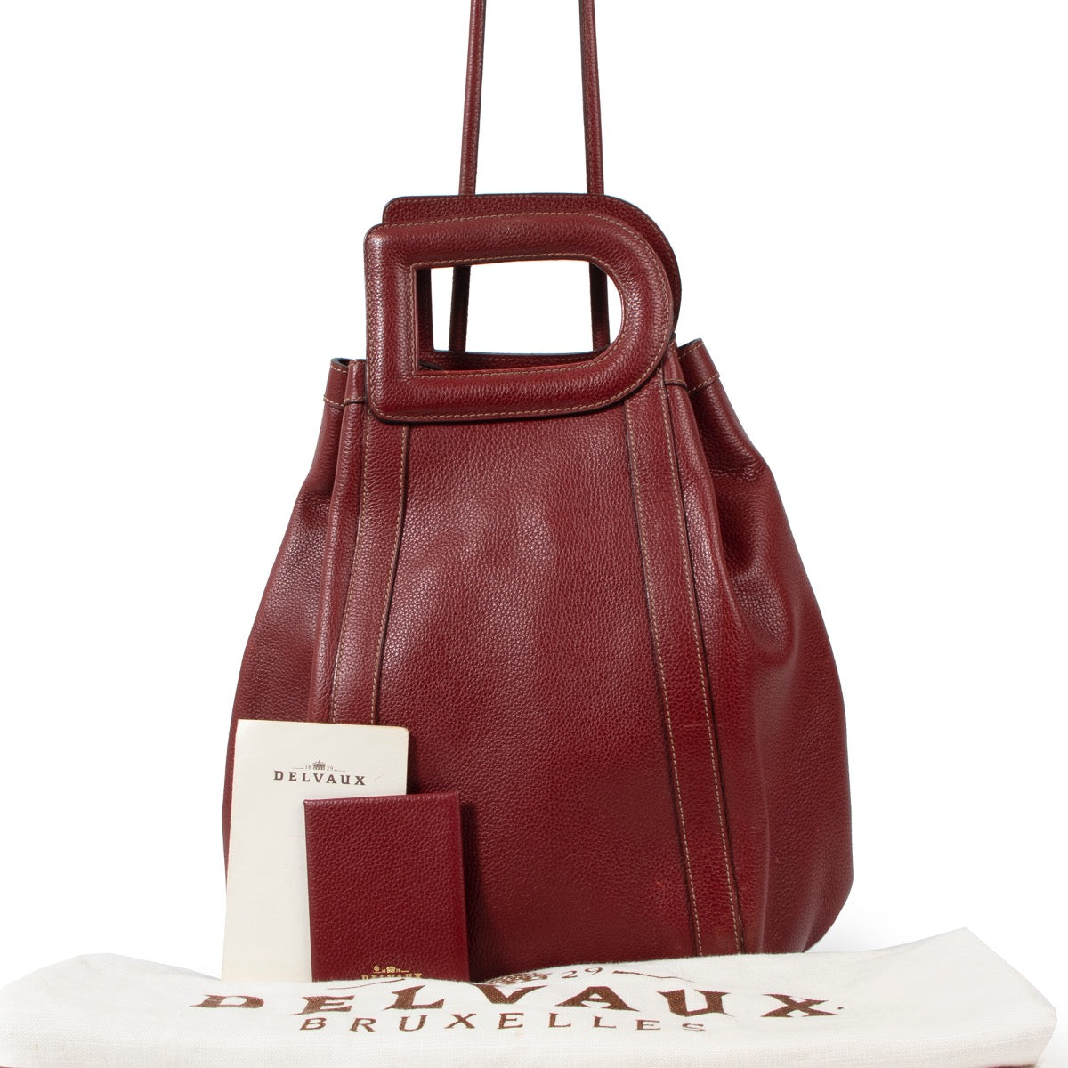 Buy an authentic second hand Delvaux Burgundy Leather Punch Shoulder Bag in very good condition at Labellov
