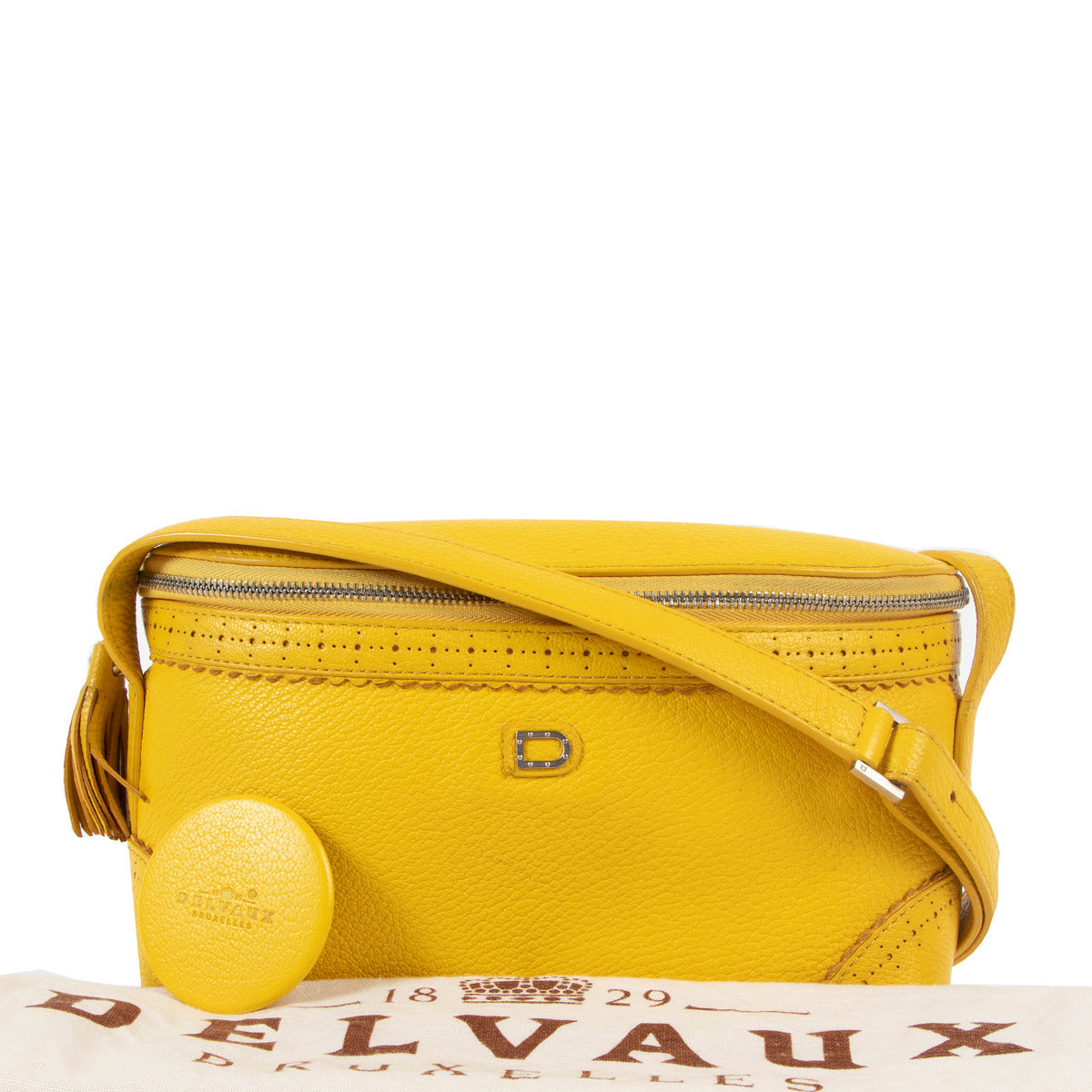 Delvaux Marie PM Yellow Chèvre Glaceé Souple Crossbody Bag for the best price at Labellov secondhand luxury in Antwerp