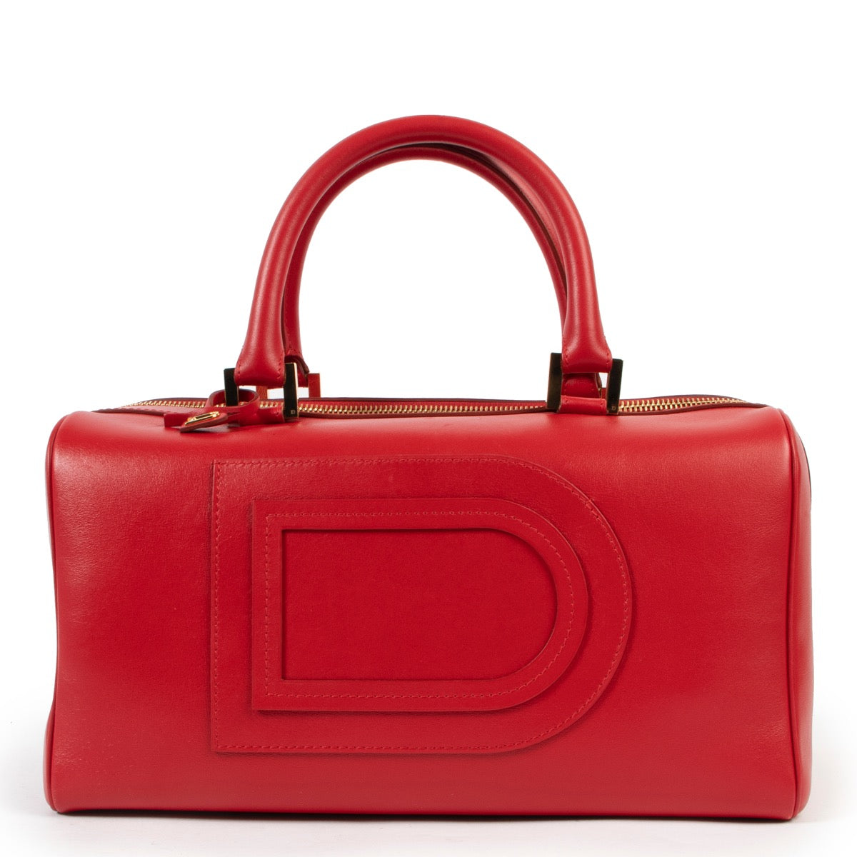 Vintage Delvaux Red Louise Boston handle in good condition on Labellov website for 2nd hand designers