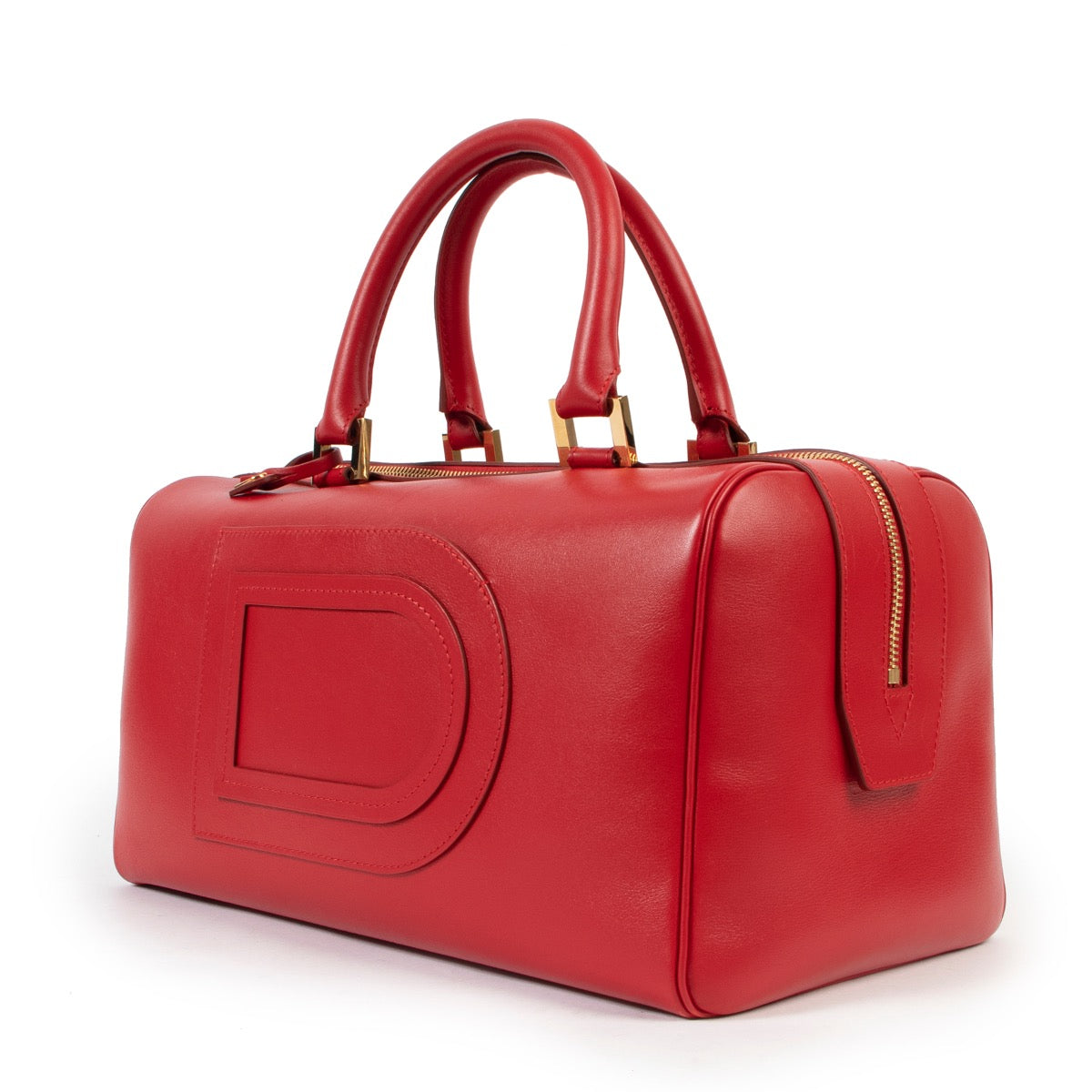 Vintage Delvaux Red Louise Boston handle in good condition on Labellov website for 2nd hand designers