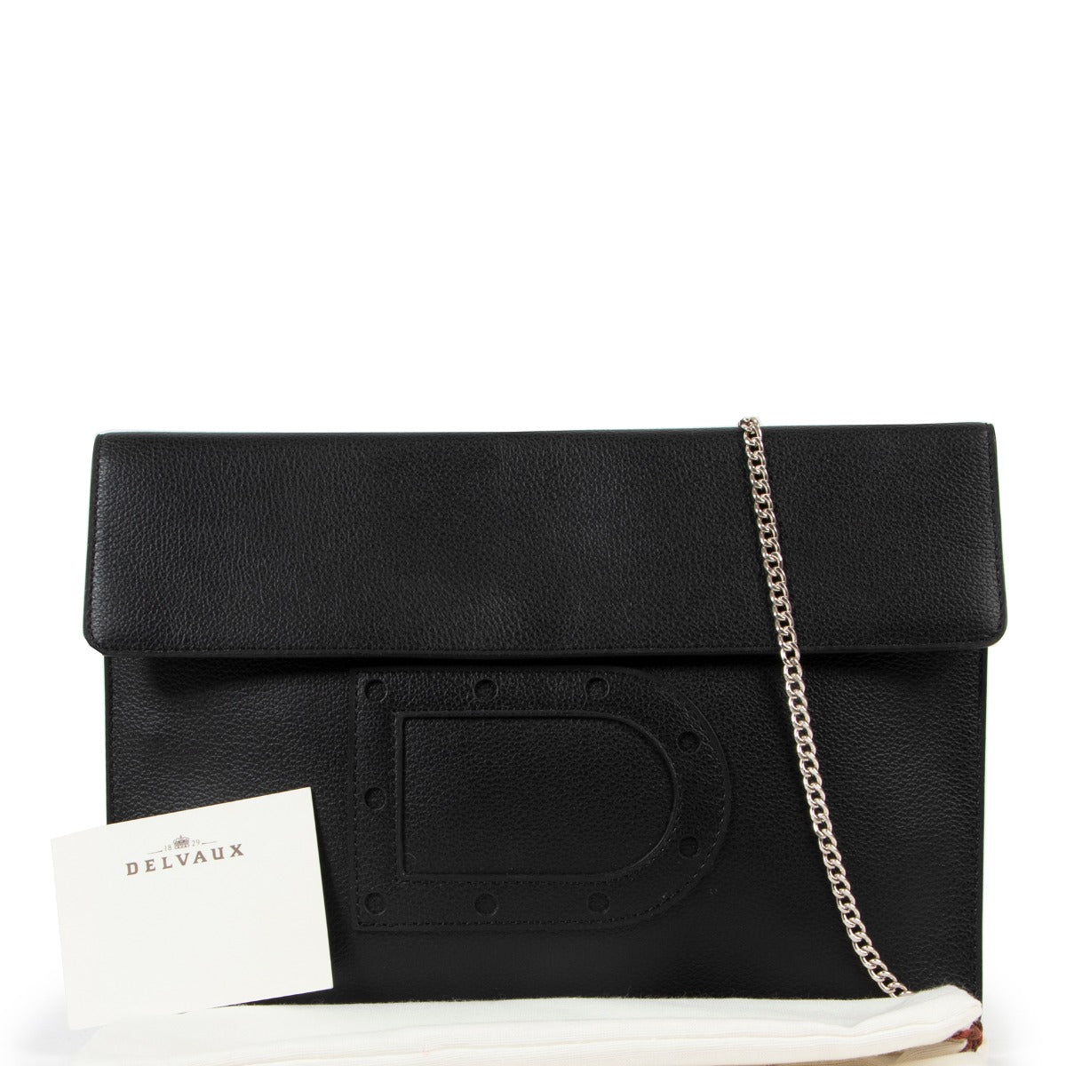Delvaux Black Leather Clutch in good condition for sale on Labellov website for 2nd hand designer goods