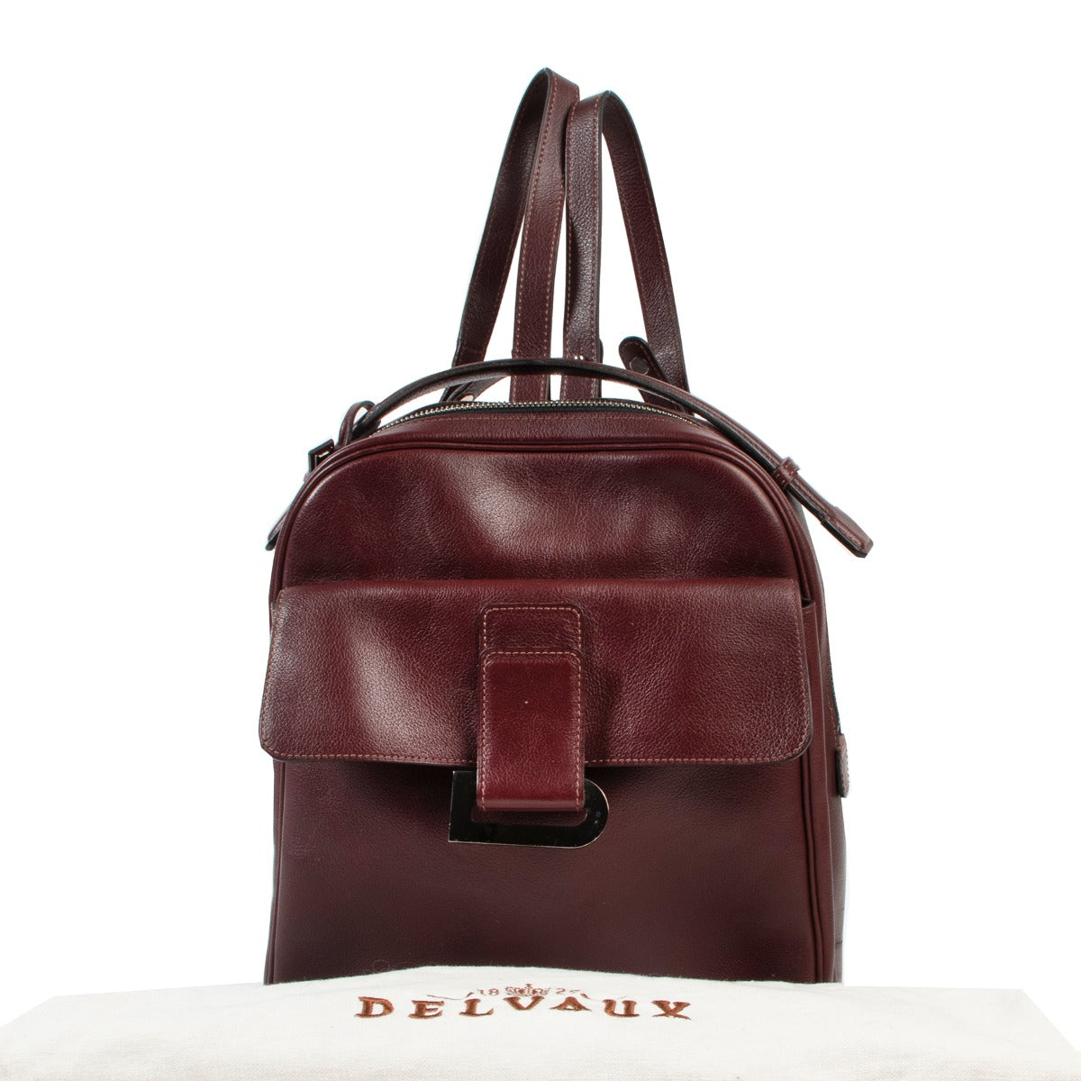 Vintage Delvaux Burgundy Backpack for sale in Labellov vintage website for 2nd hand designer bags in safe and original condition