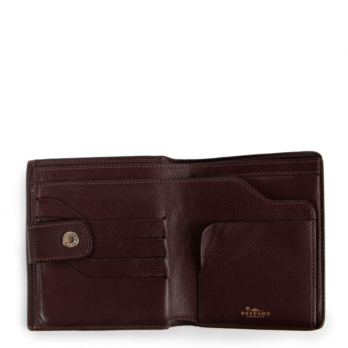 Original no fake 2nd hand Delvaux Brown Leather Wallet now online for sale on Labellov luxury site in Antwerp