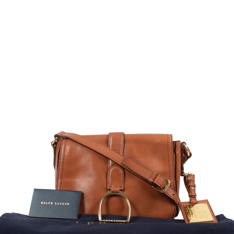 Ralph Lauren Cognac Lambskin Leather Crossbody in very good condition on Labellov vintage website for 2nd hand designers