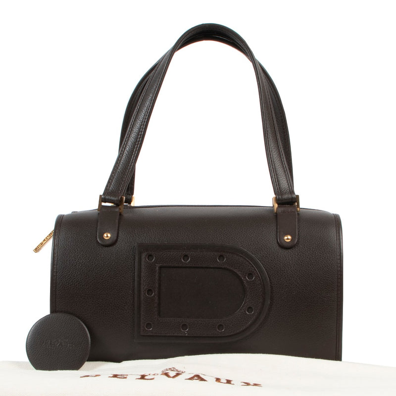 Original vintage Delvaux Brown Astrid Leather Top-handle in very good condition for sale on Labellov luxury site for 2nd hand designer goods