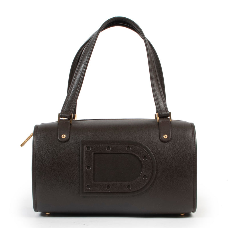 Original vintage Delvaux Brown Astrid Leather Top-handle in very good condition for sale on Labellov luxury site for 2nd hand designer goods