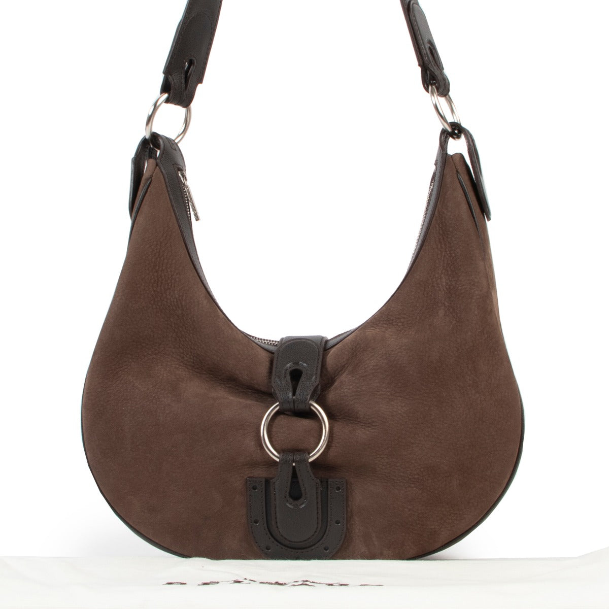 Original no fake Delvaux Brown Nubuck Camille Shoulder Bag now online for sale at Labellov Antwerp for 2nd hand vintage designer goods