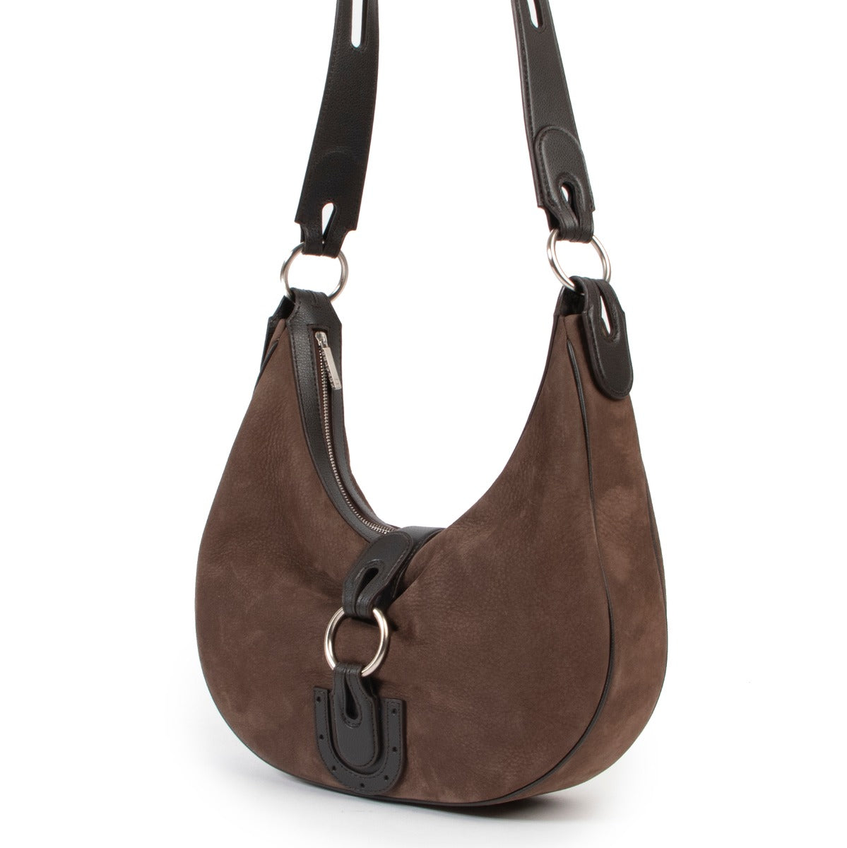 Original no fake Delvaux Brown Nubuck Camille Shoulder Bag now online for sale at Labellov Antwerp for 2nd hand vintage designer goods
