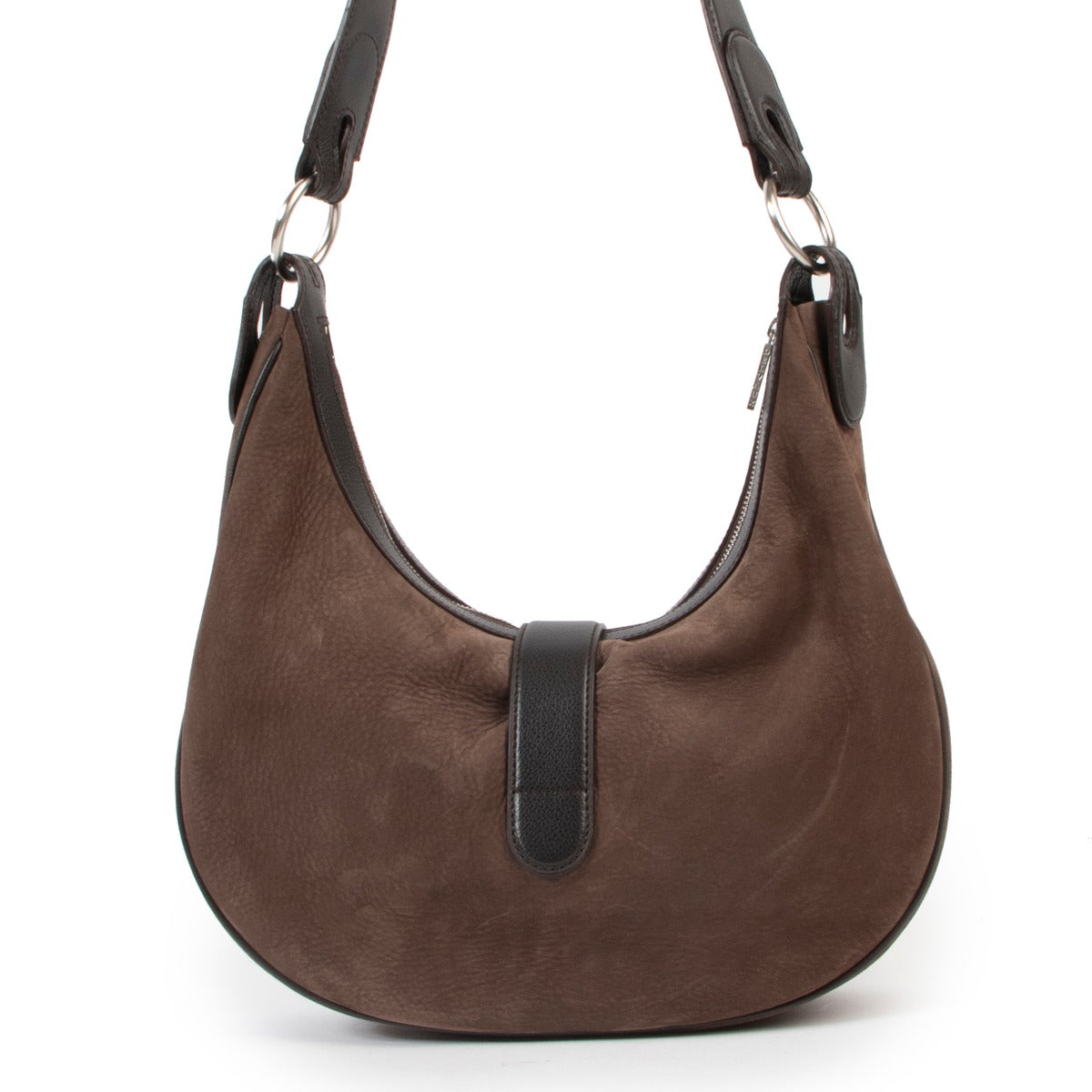Original no fake Delvaux Brown Nubuck Camille Shoulder Bag now online for sale at Labellov Antwerp for 2nd hand vintage designer goods