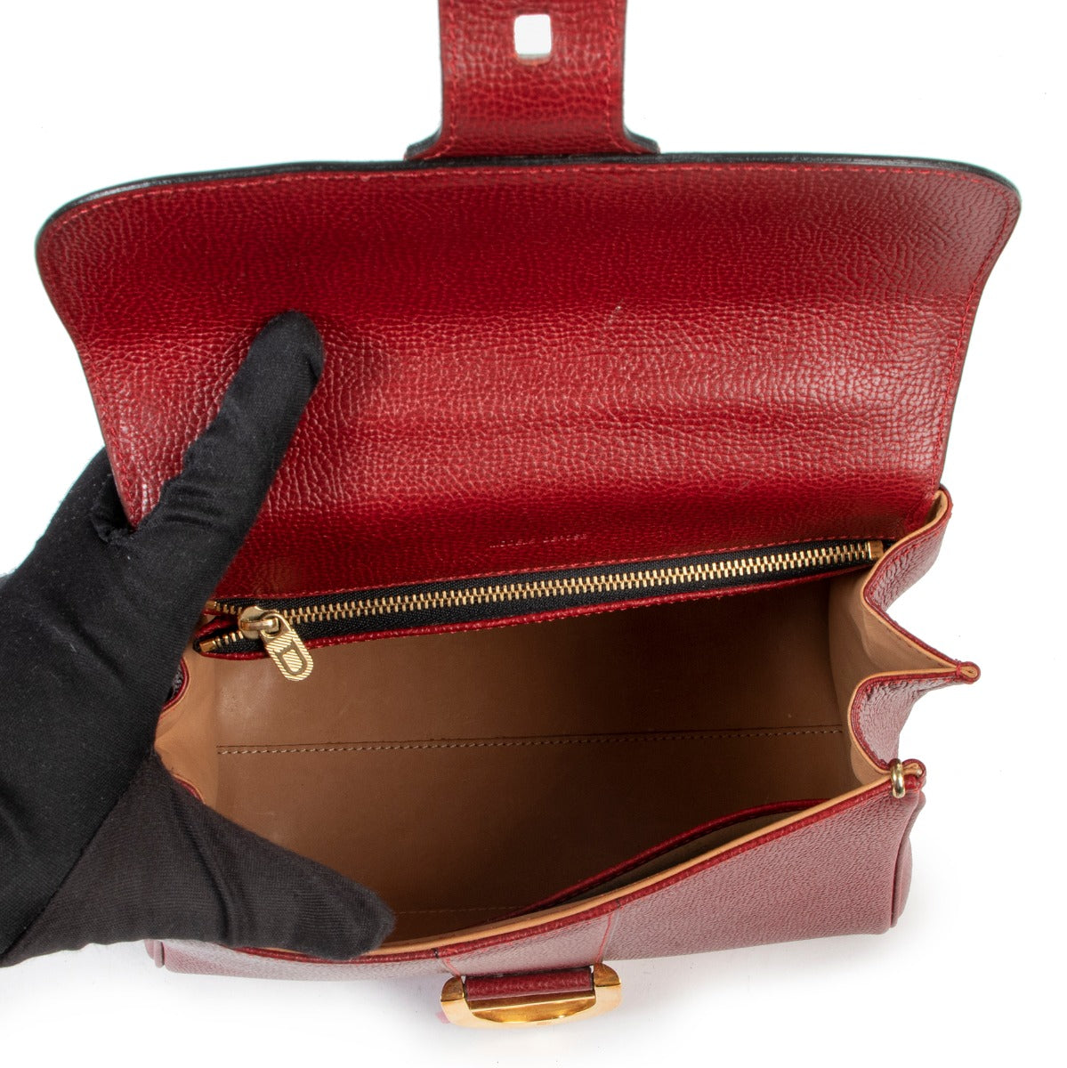 Original no fake Vintage Delvaux Small Red Leather Brillant Top Handle now online for sale at Labellov Luxury shop for 2nd hand designer goods