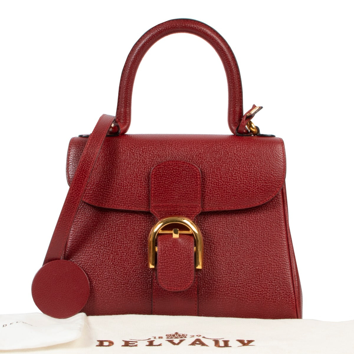Original no fake Vintage Delvaux Small Red Leather Brillant Top Handle now online for sale at Labellov Luxury shop for 2nd hand designer goods