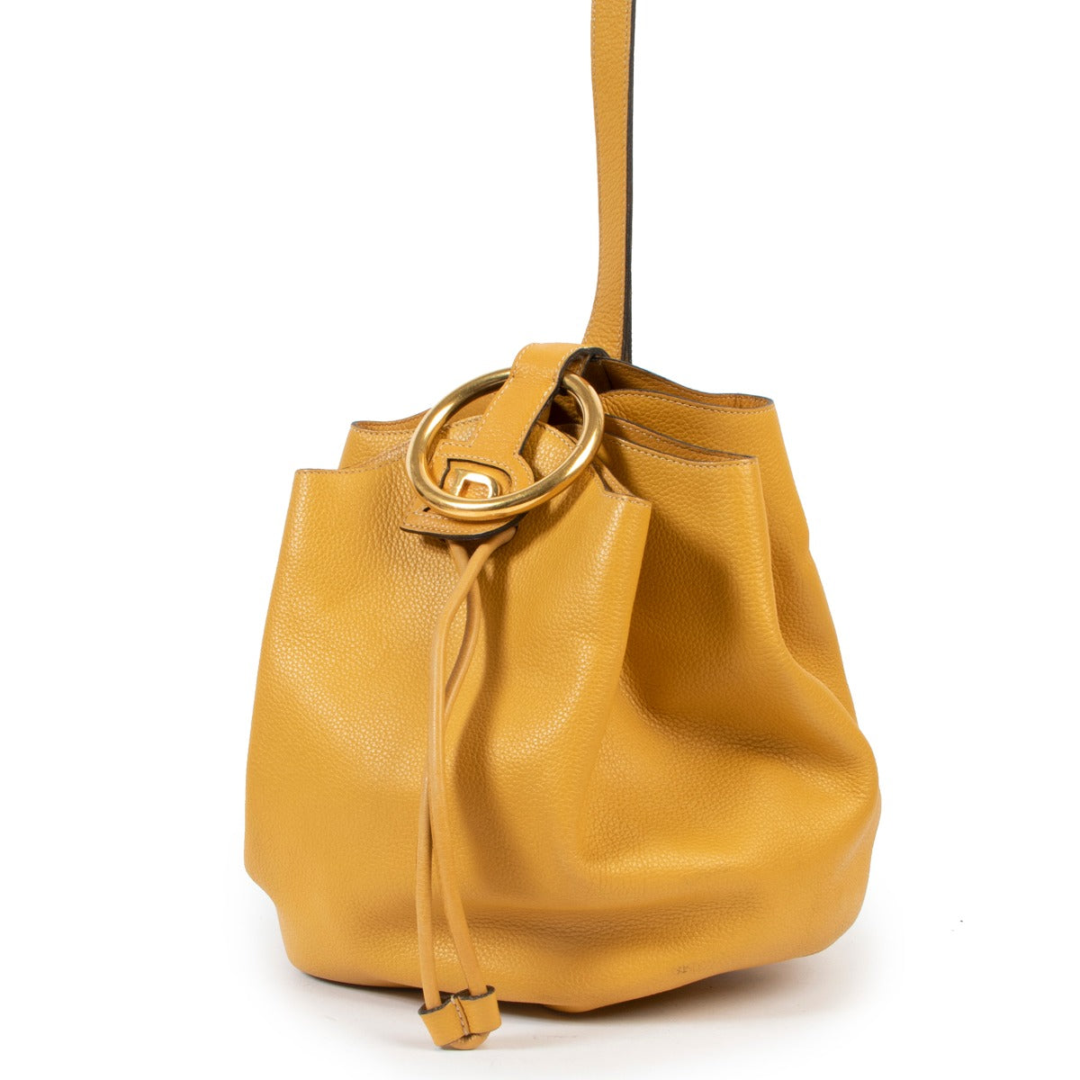 This Delvaux Yellow Rose des Vents Shoulder Bucket Bag is available at Labellov online or in store in good condition for a reasonable price.