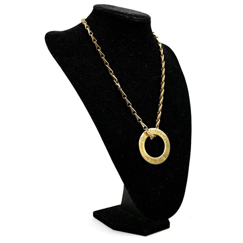 Celine Vintage 1990s Gold Disc Pendant Necklace