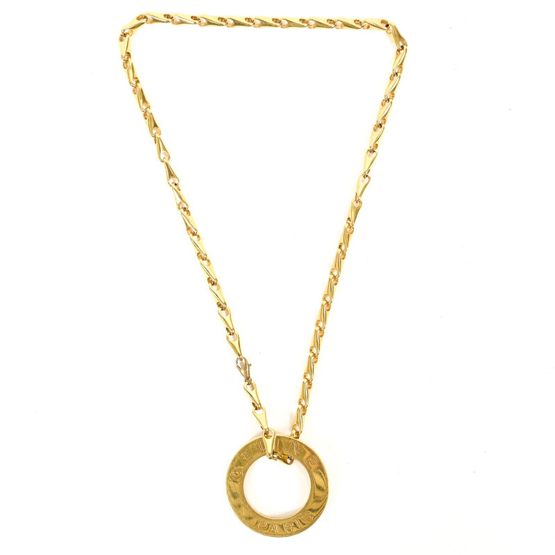 Celine Vintage 1990s Gold Disc Pendant Necklace