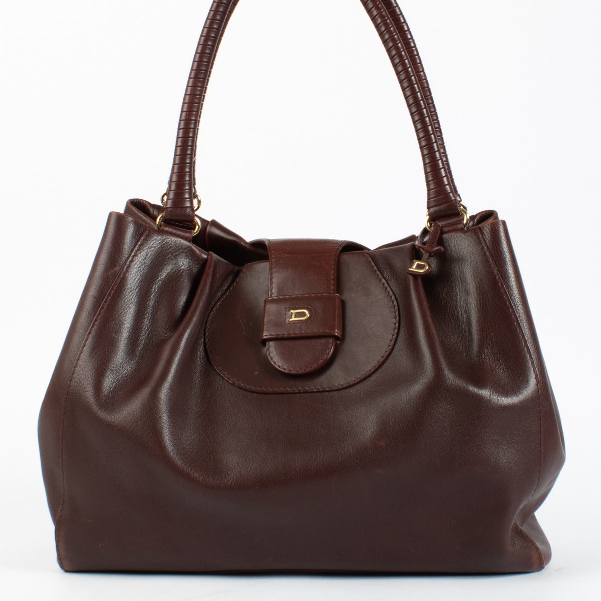 Delvaux Sellier bag in Pinot Clair Obscur Box Calf leather with gold hardware. A structured, elegant Delvaux icon in excellent pre-loved condition.
