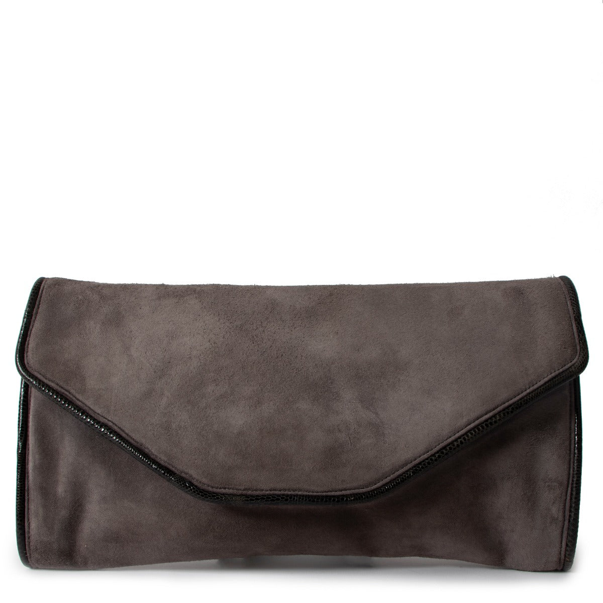 Bottega Veneta Vintage Grey Velvet Lizard Trim Envelope Clutch