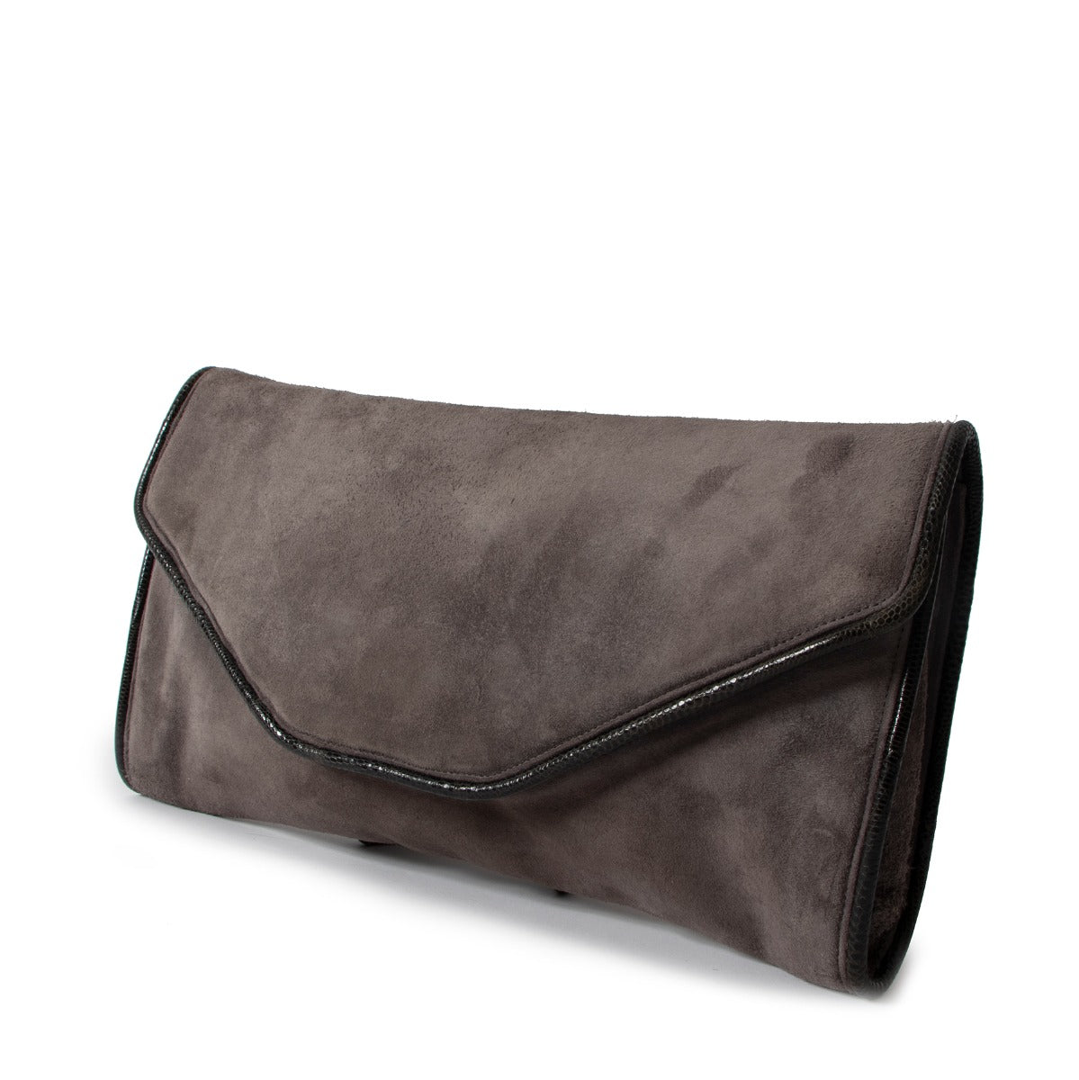 Bottega Veneta Vintage Grey Velvet Lizard Trim Envelope Clutch