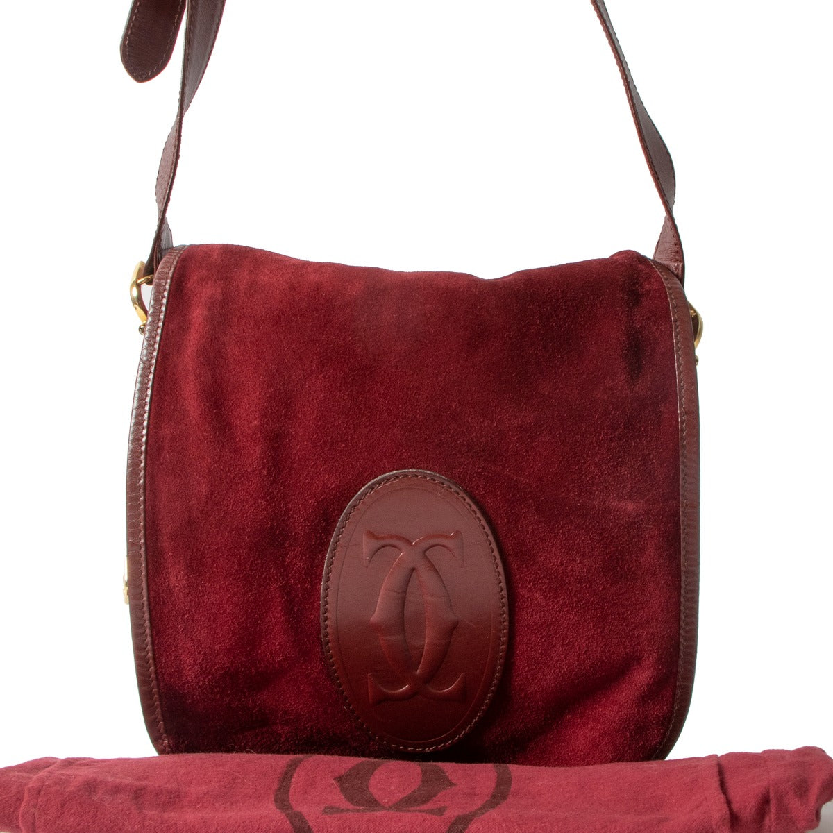 Must de Cartier Vintage Red Suede Logo Flap Crossbody Bag