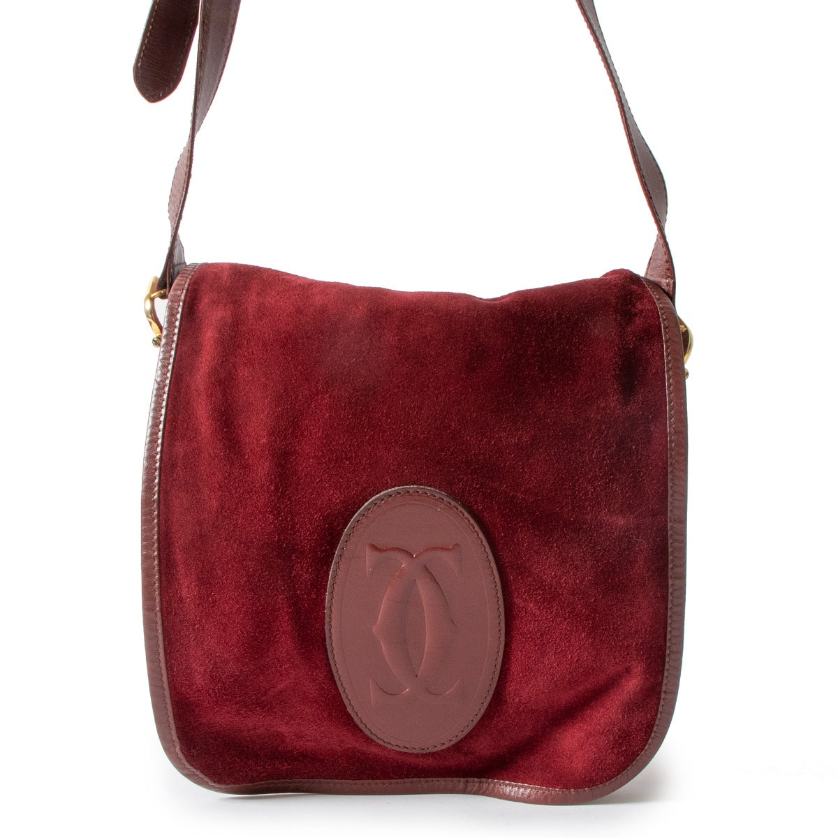 Must de Cartier Vintage Red Suede Logo Flap Crossbody Bag