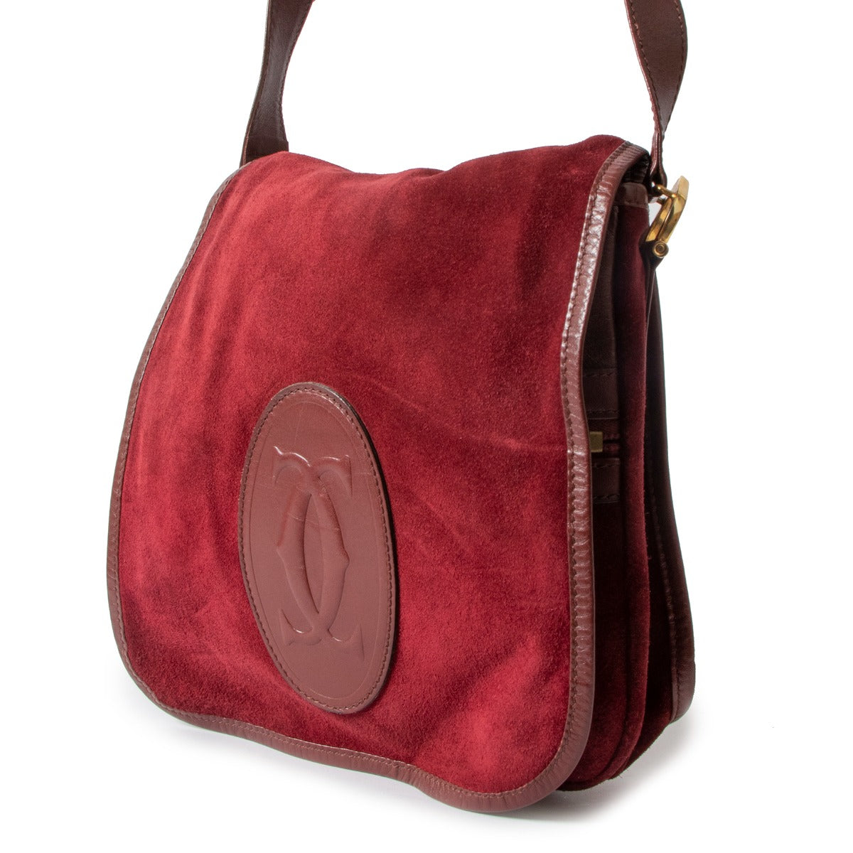 Must de Cartier Vintage Red Suede Logo Flap Crossbody Bag